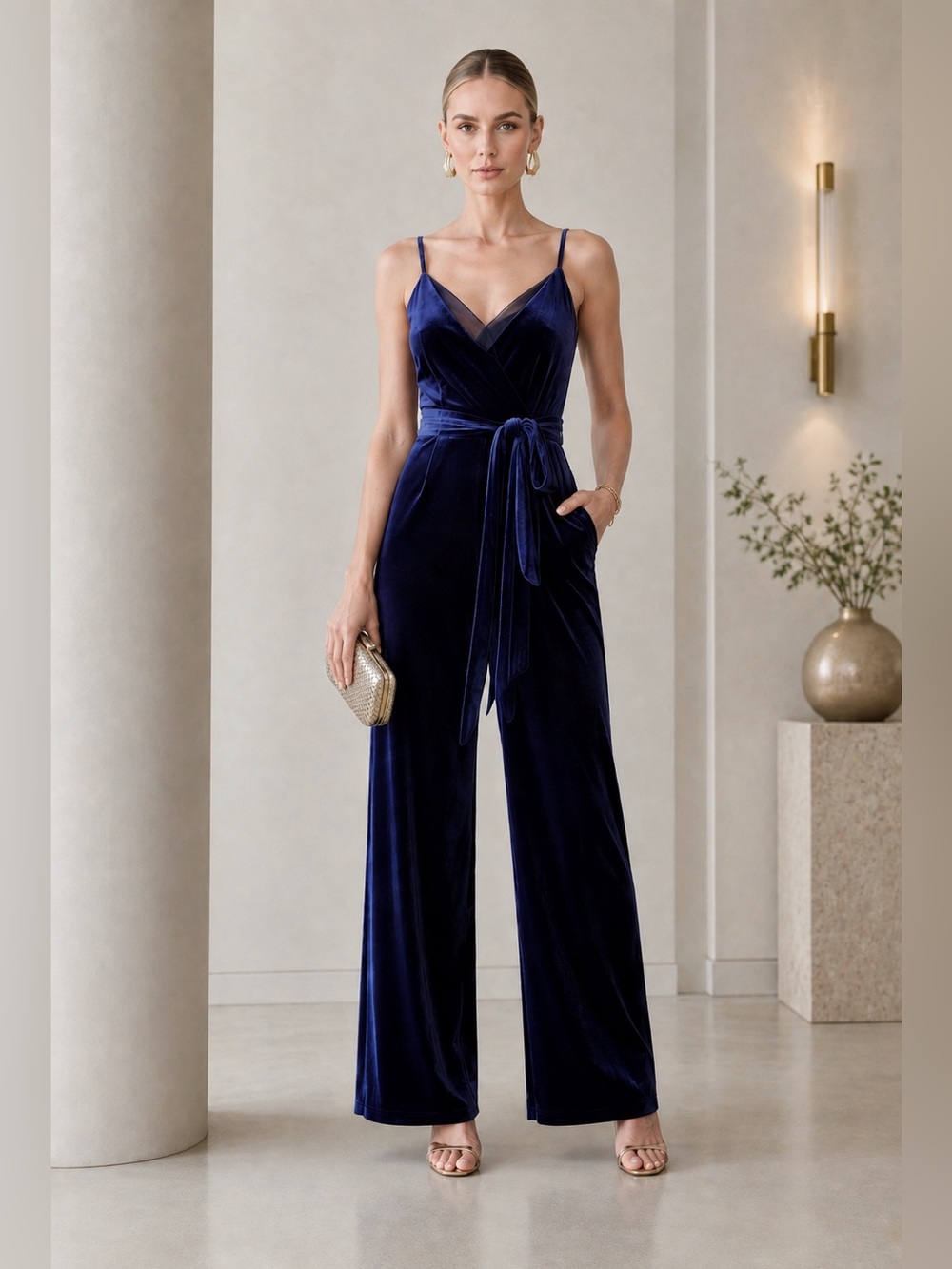NWT L'AGENCE Justice Velvet Wide-Leg Jumpsuit in Midnight Sz 4 - Picture 3 of 17